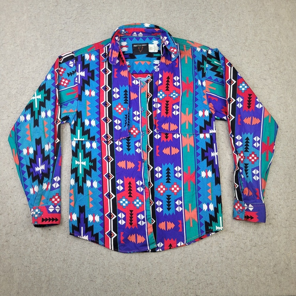 Vintage Frontier Series Shirt Mens Small Multicolor Aztec Geometric Western